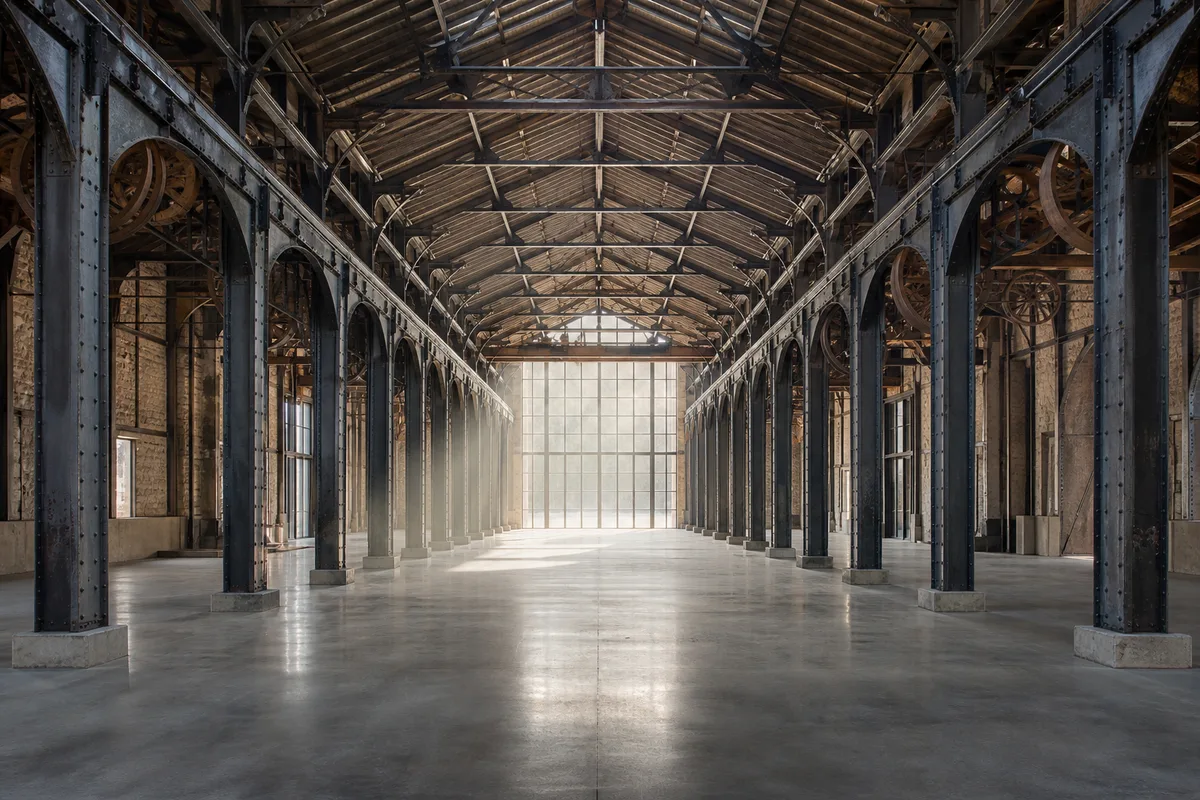 Nefs métalliques des anciens chantiers navals de Nantes vues de l’intérieur